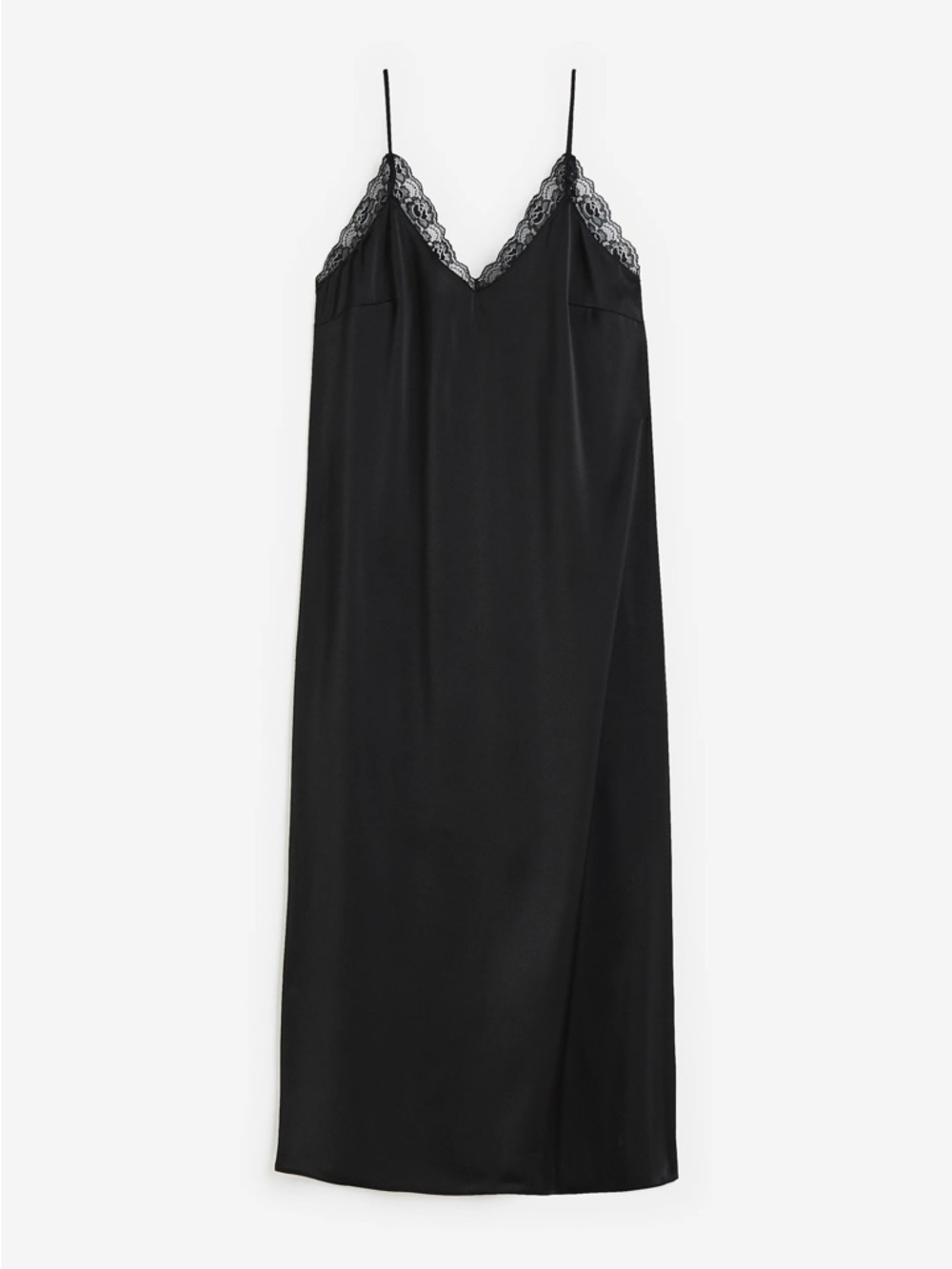 H&M Black Lace-Trim Midi Slip Dress